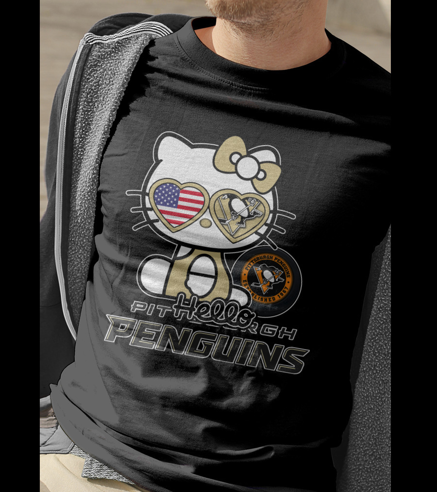 Hellokitty Pittsburgh Penguins USA Heart Fan Gear T-Shirt