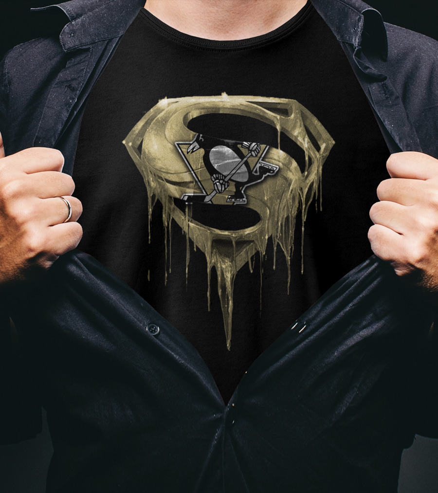 Pittsburgh Penguins Superman Logo Symbol Dripping T-Shirt