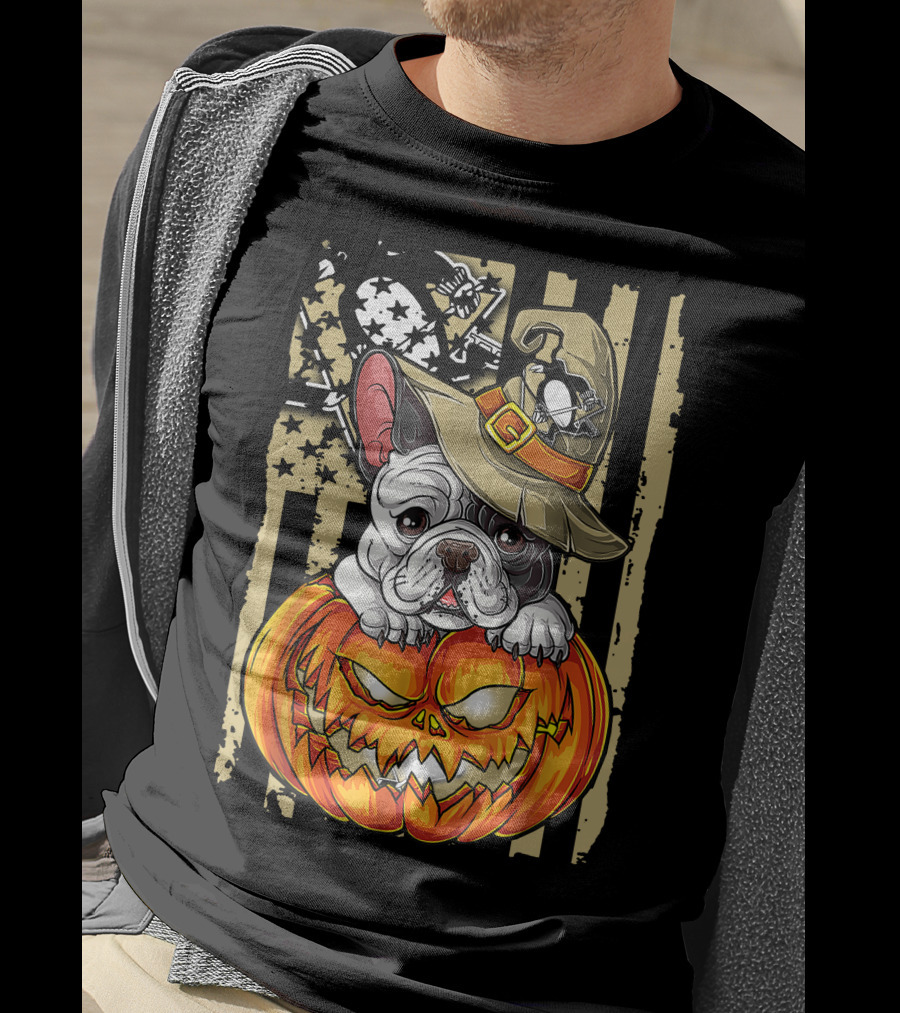 Hlw Bulldog Pumpkin Pittsburgh Penguins Halloween T-Shirt