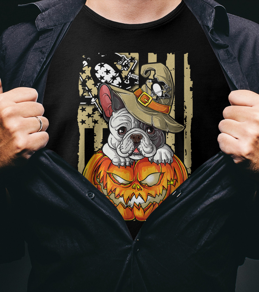 Hlw Bulldog Pumpkin Pittsburgh Penguins Halloween T-Shirt