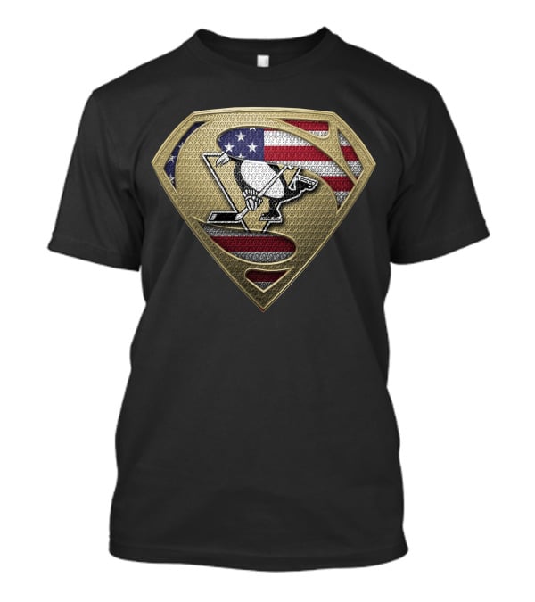 Pittsburgh Penguins American Flag Superman Shield T-Shirt