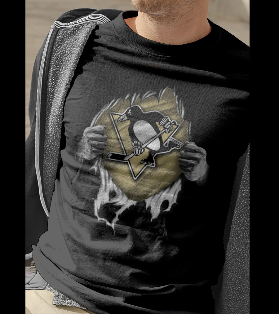 Torn Pittsburgh Penguins Logo Hockey Ripped T-Shirt