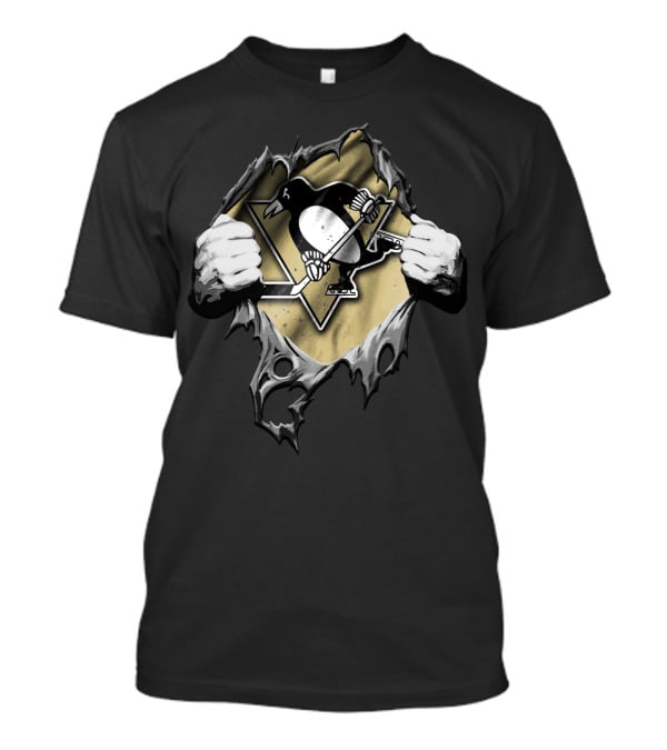Pittsburgh Penguins Torn Hockey Logo With Ripped Hands T-Shirt