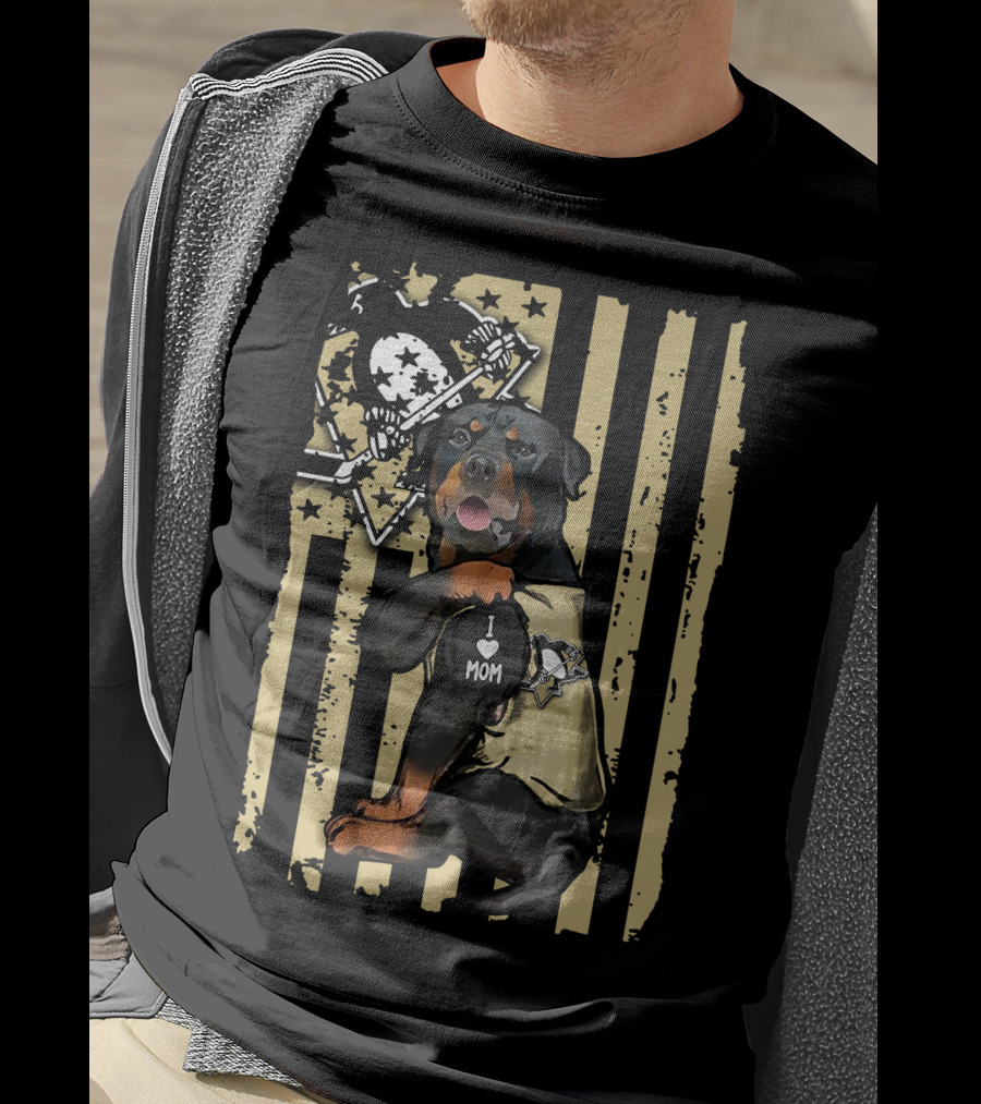 Rottweiler Loves Pittsburgh Penguins Hockey Mom T-Shirt