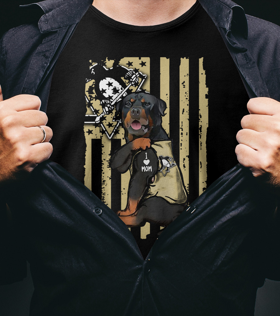 Rottweiler Loves Pittsburgh Penguins Hockey Mom T-Shirt