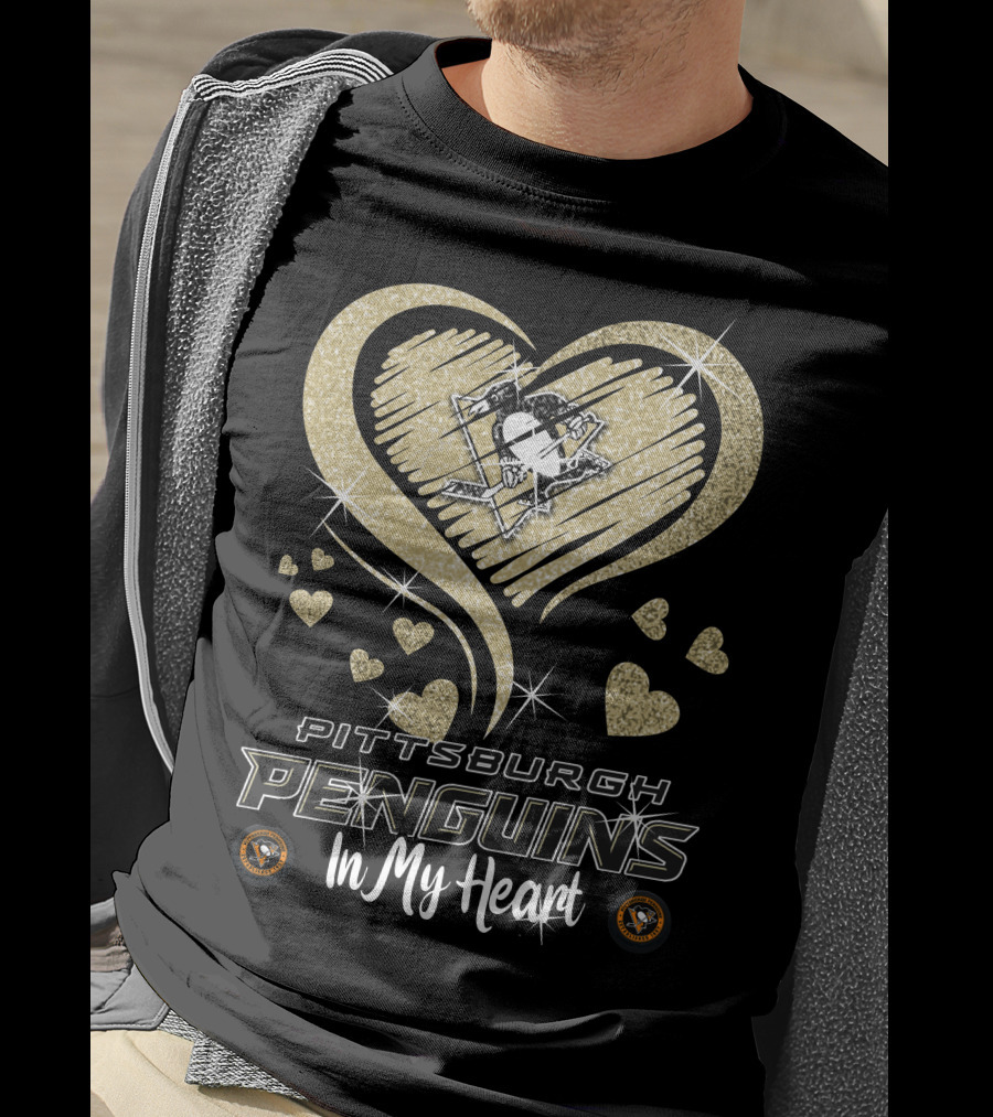 Pittsburgh Penguins Heart Logo Glitter In My Heart T-Shirt