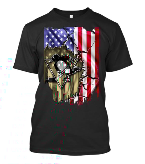 Pittsburgh Penguins American Flag Ripped Background T-Shirt