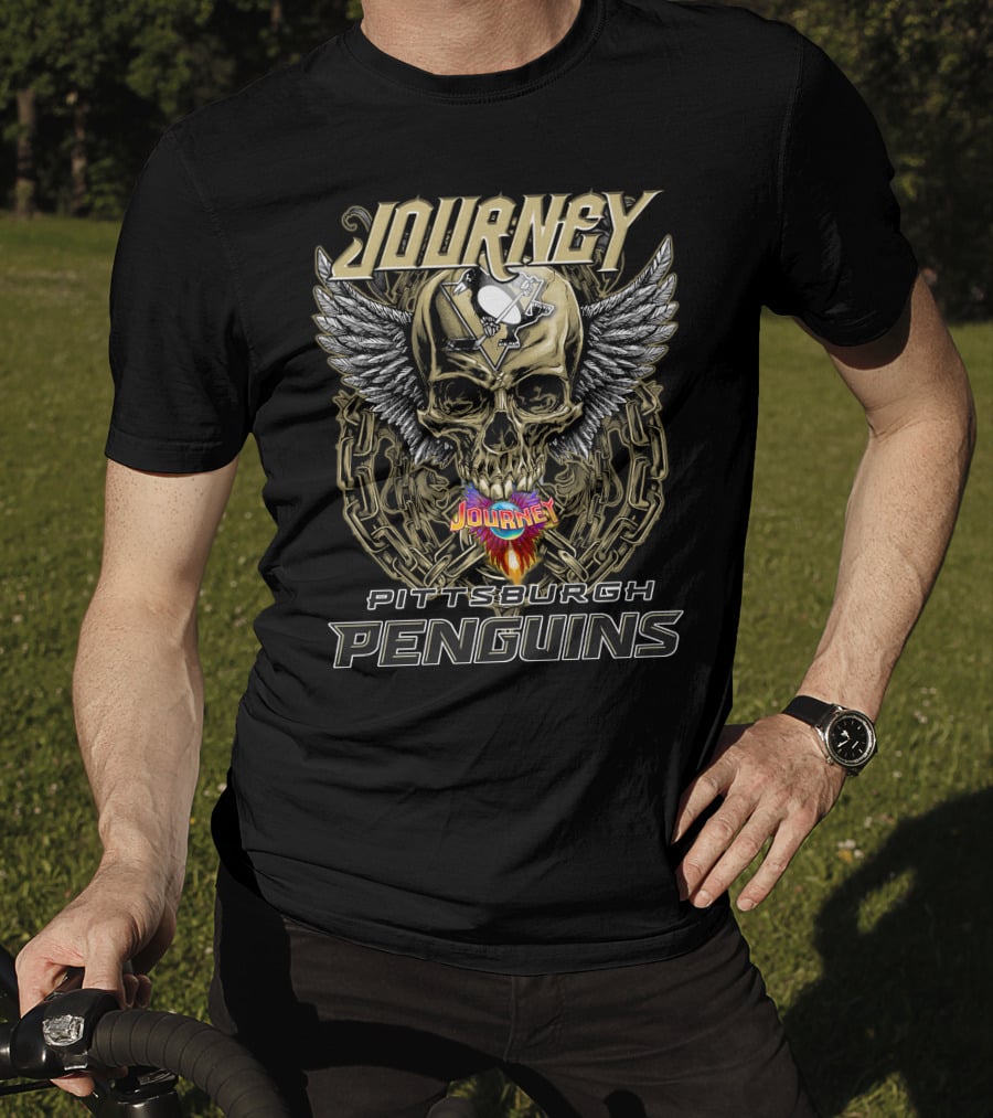 Journey Pittsburgh Penguins Skull Wings Chains T-Shirt
