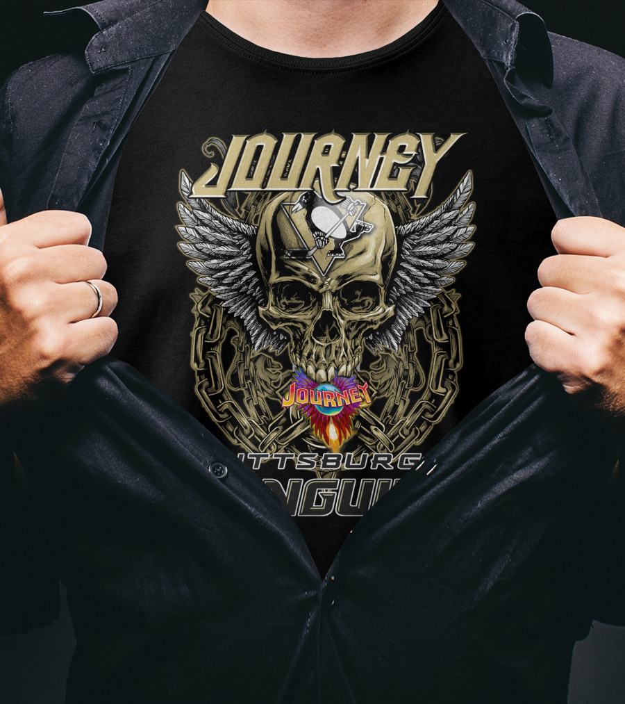 Journey Pittsburgh Penguins Skull Wings Chains T-Shirt