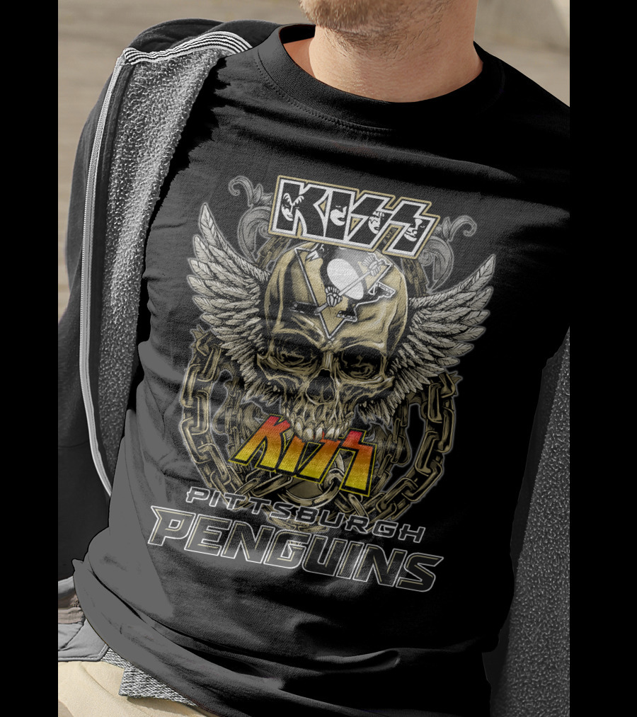 Kiss Pittsburgh Penguins Skull Wings Chains T-Shirt