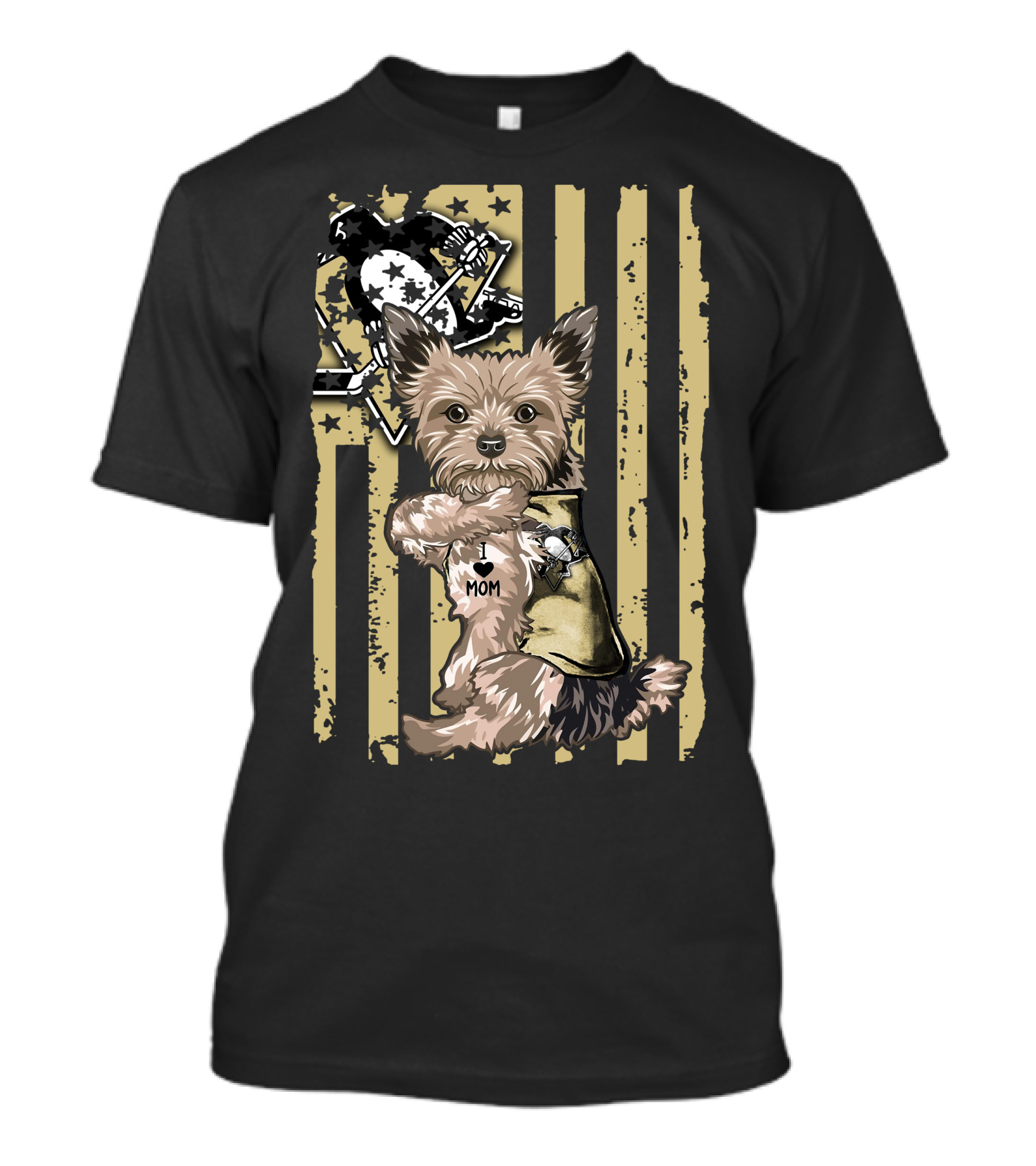 Yorkshire Terrier I Love Mom Pittsburgh Penguins Usa Stripes T-Shirt