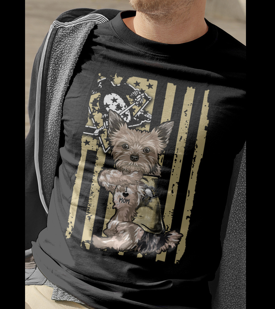 Yorkshire Terrier I Love Mom Pittsburgh Penguins Usa Stripes T-Shirt