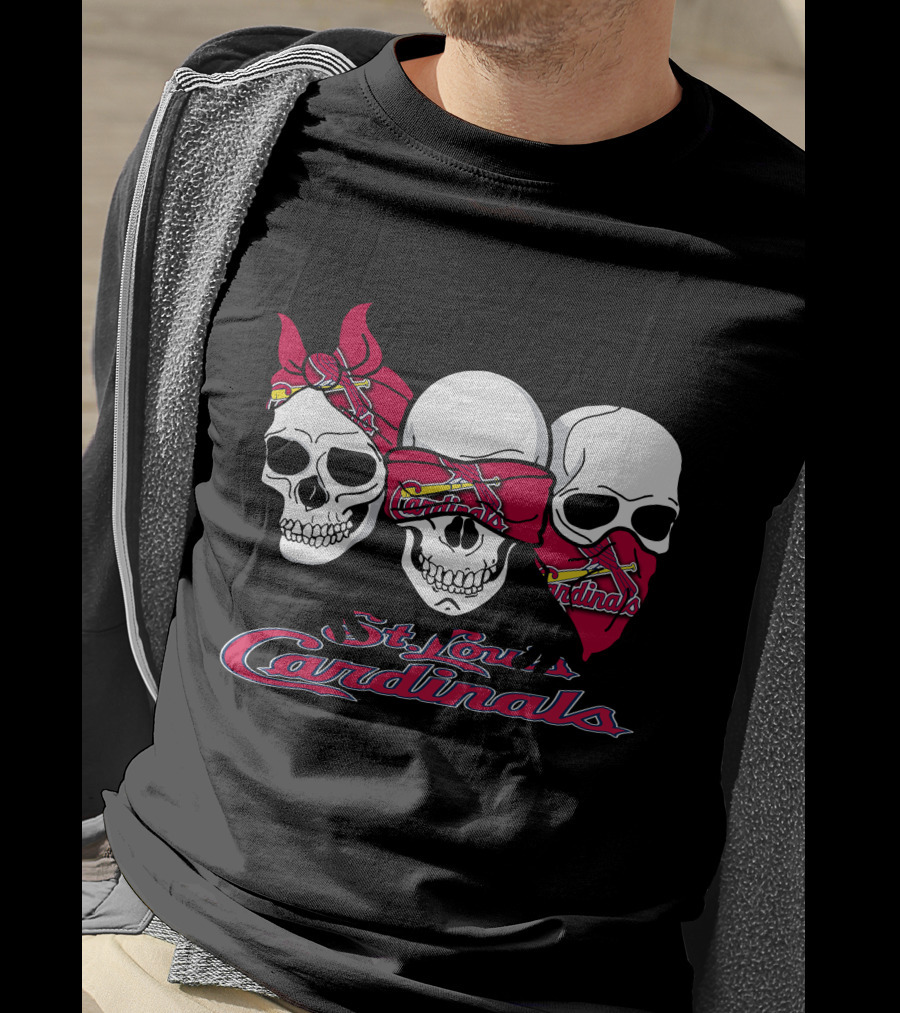 3 Skull St. Louis Cardinals Bandana Skull T-Shirt