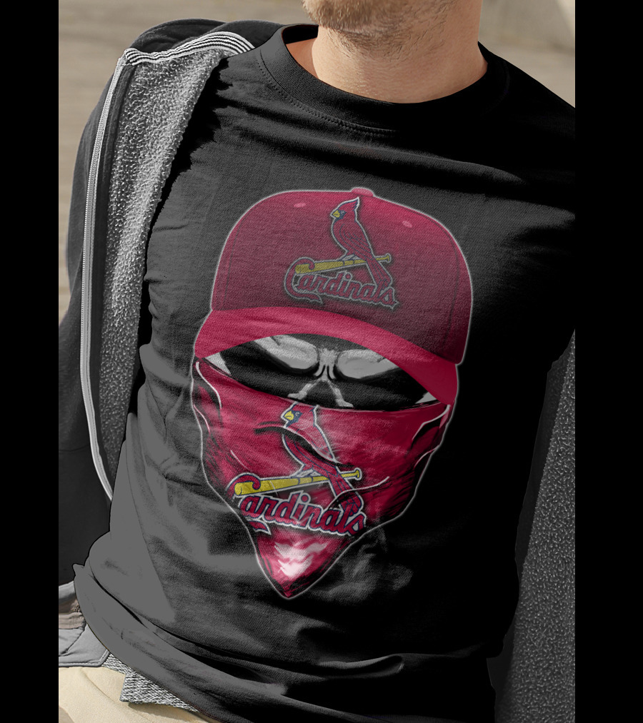Skull With St. Louis Cardinals Cap And Bandana T-Shirt