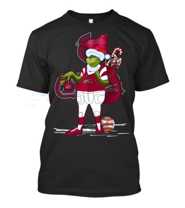 Grinchmas St. Louis Cardinals Christmas Baseball Character With Candy Cane And Baseball Gear T-Shirt