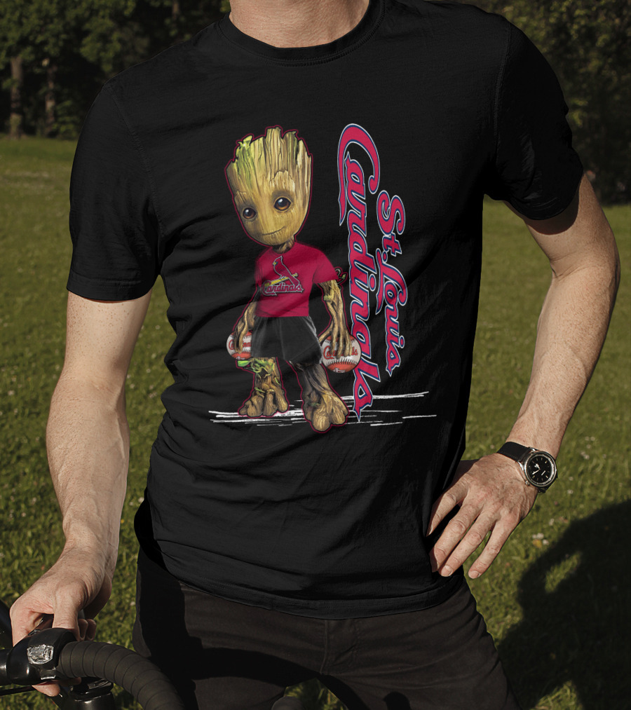 Groot St. Louis Cardinals Baseball Fan Character With Team Logo And Baseballs T-Shirt