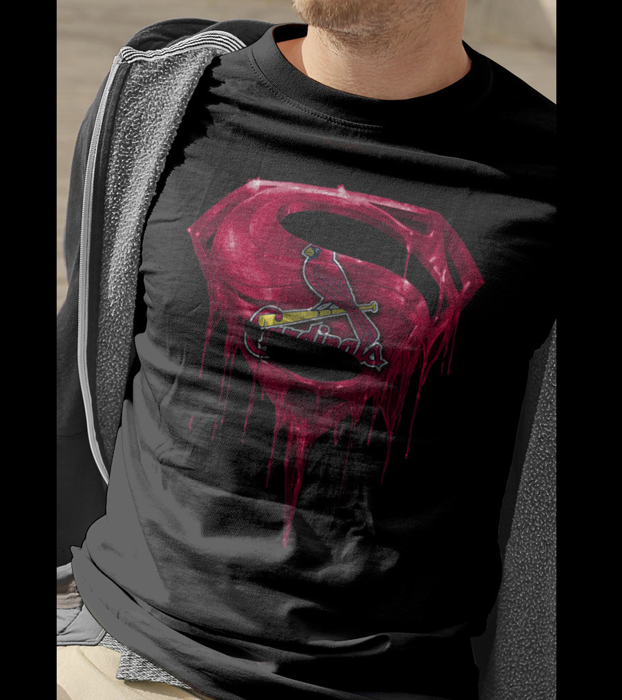 Superman Logo St. Louis Cardinals Fusion Dripping Effect T-Shirt