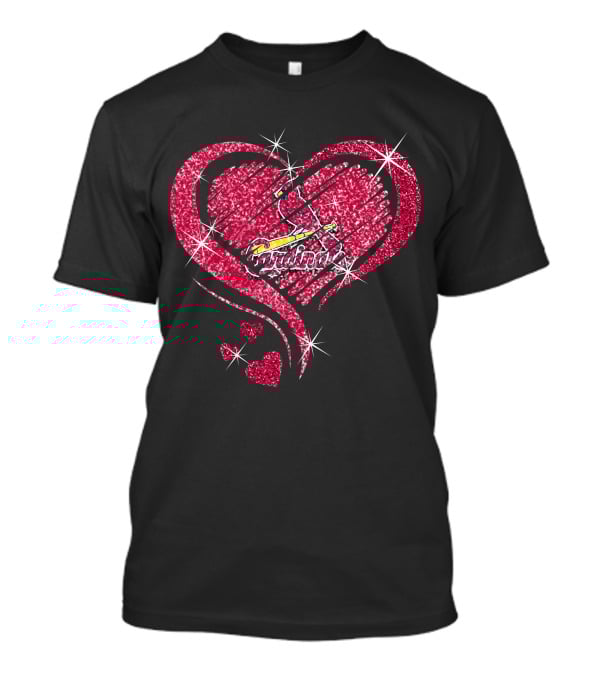 St. Louis Cardinals Heart Glitter Diamond Logo Sparkle T-Shirt