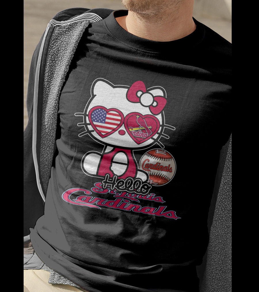 Hello Kitty St. Louis Cardinals Baseball American Flag T-Shirt