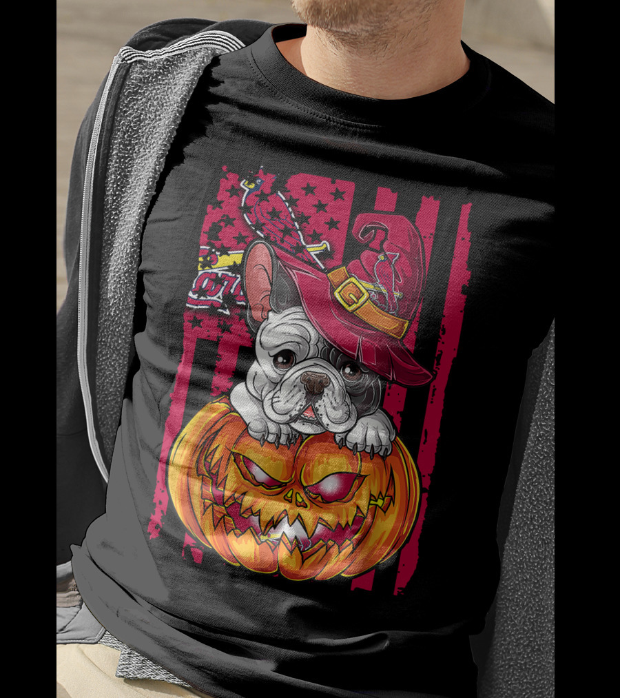 Hlw Bulldog Pumpkin Witch Hat St. Louis Cardinals Halloween T-Shirt