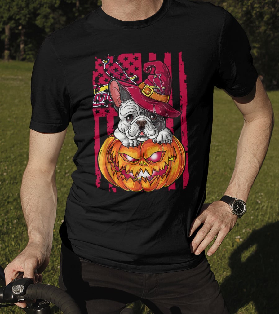 Hlw Bulldog Pumpkin Witch Hat St. Louis Cardinals Halloween T-Shirt