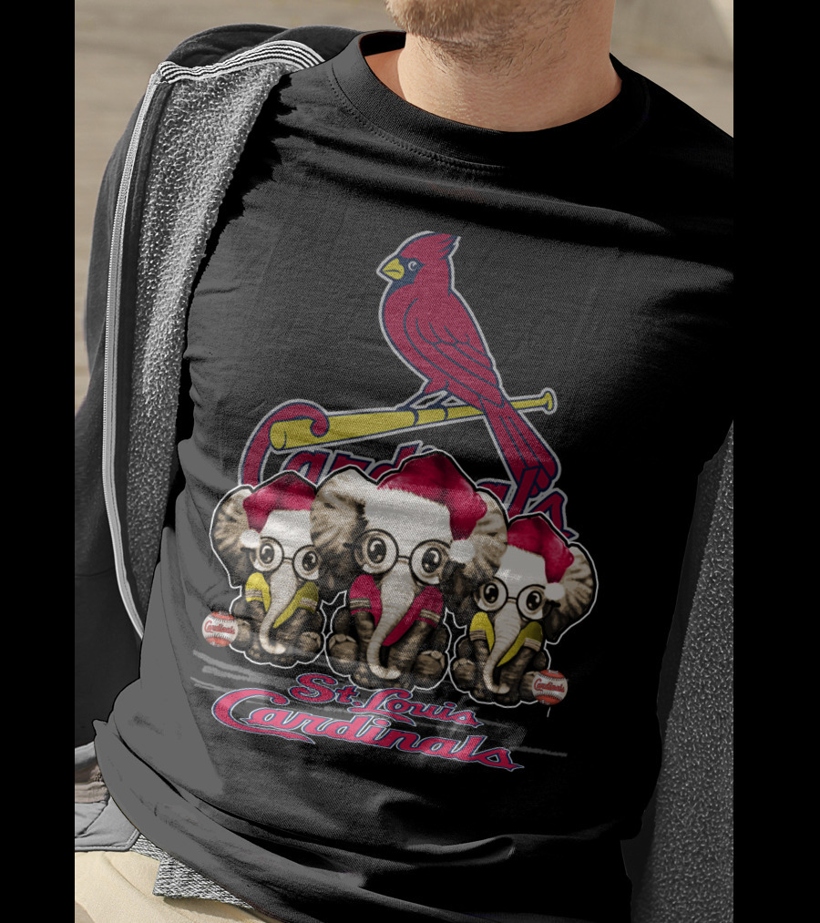 Elephants Santa Hats St. Louis Cardinals Christmas T-Shirt