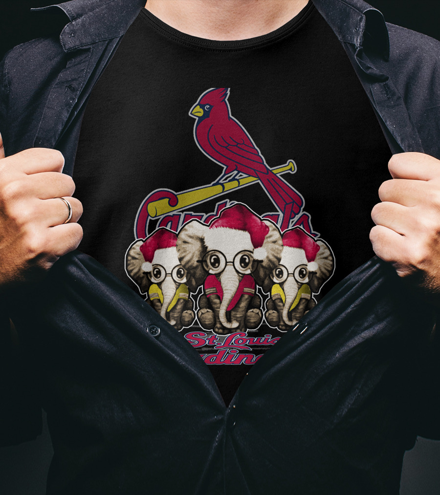 Elephants Santa Hats St. Louis Cardinals Christmas T-Shirt