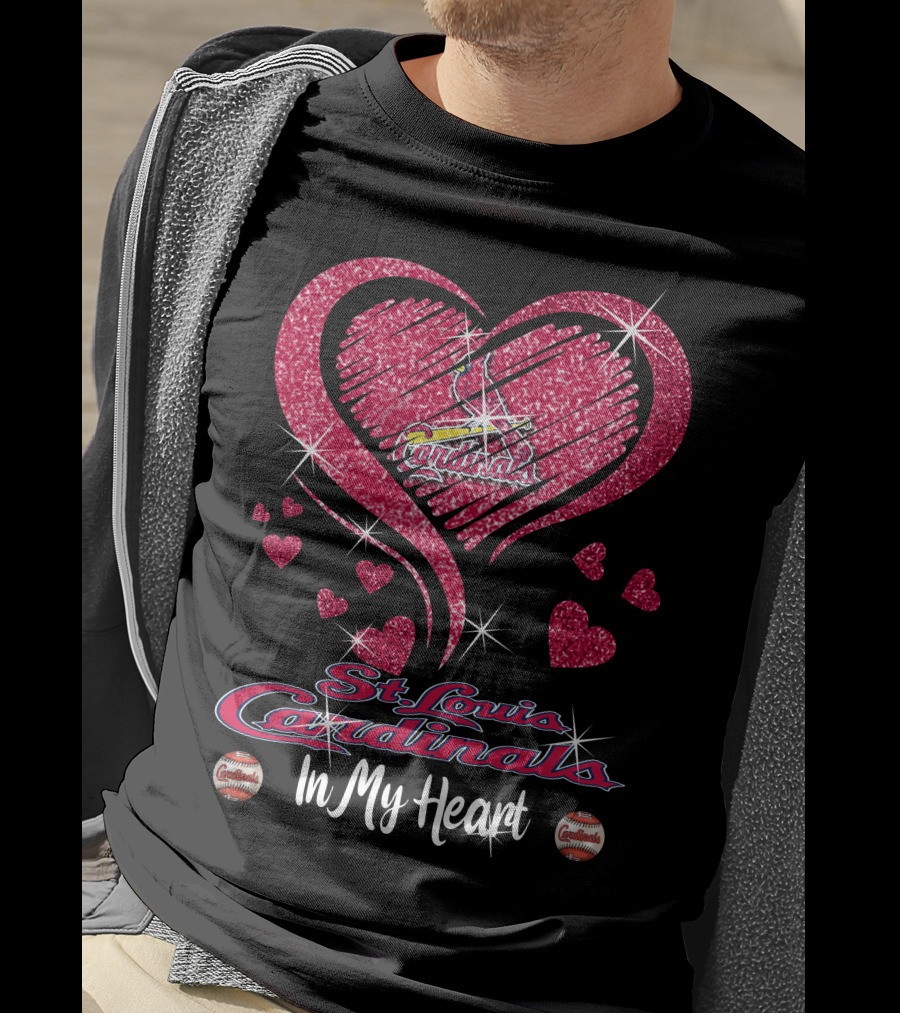 St. Louis Cardinals In My Heart Glitter Heart T-Shirt