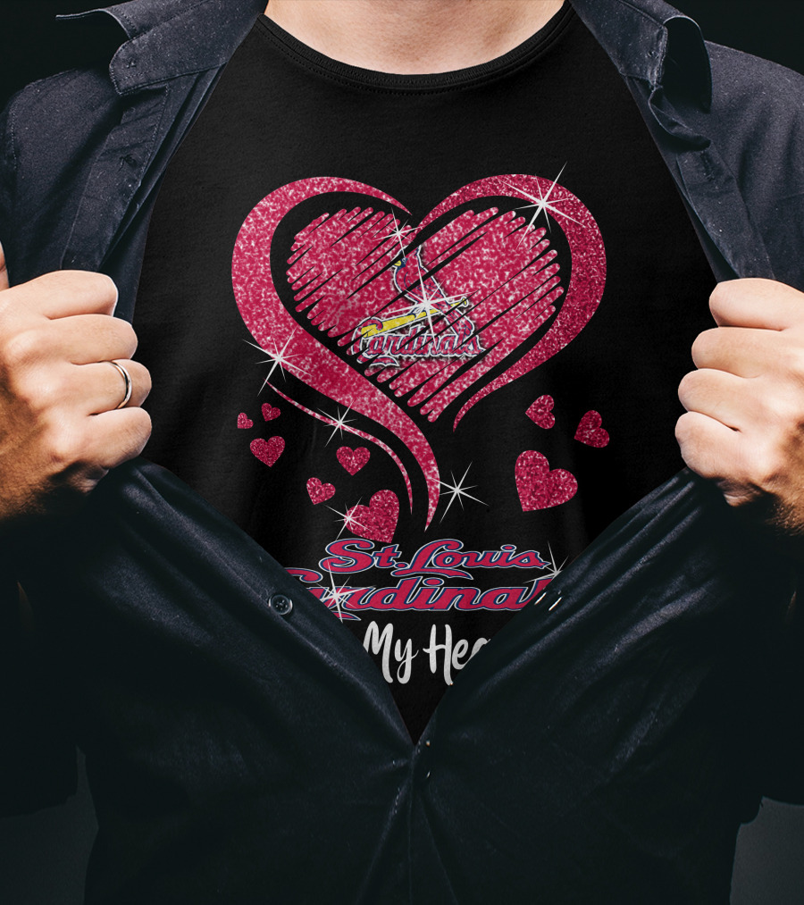 St. Louis Cardinals In My Heart Glitter Heart T-Shirt