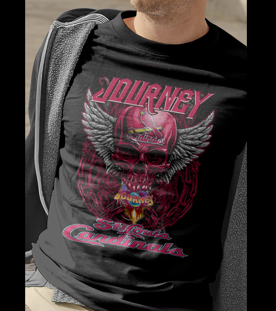 Journey St. Louis Cardinals Skull Wings Flame T-Shirt