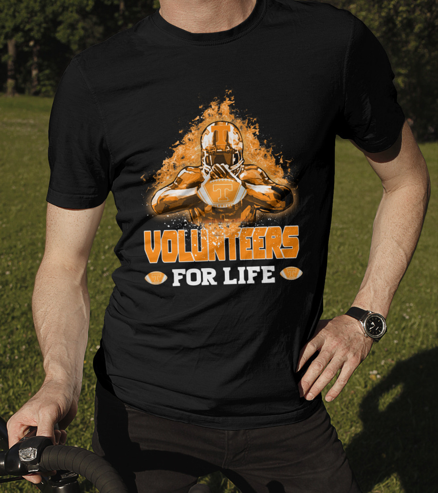 Volunteers For Life Tennessee Football Player Flames T-Shirt