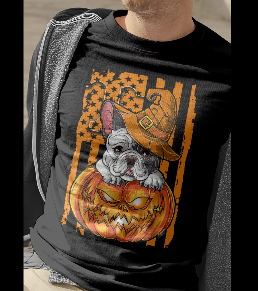 Bulldog Witch Hat Pumpkin Halloween Tennessee Volunteers T-Shirt