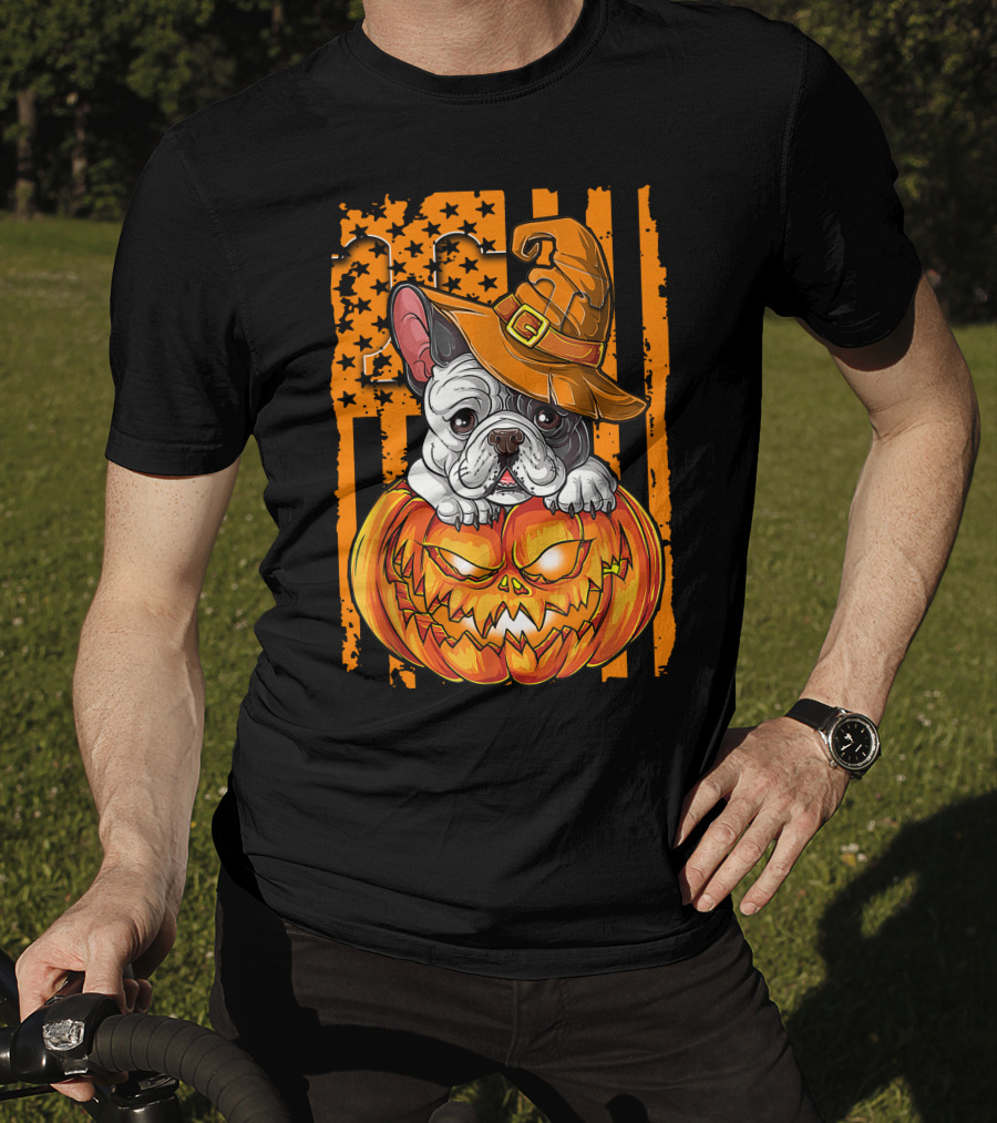 Bulldog Witch Hat Pumpkin Halloween Tennessee Volunteers T-Shirt
