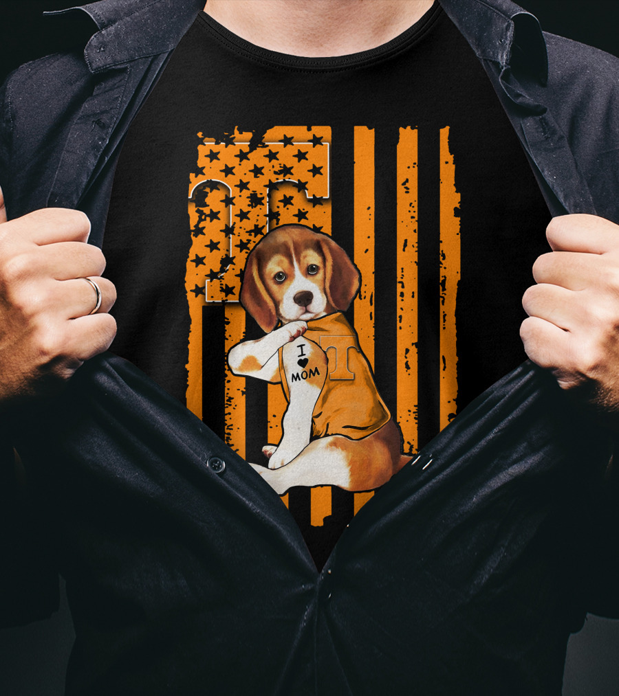 Beagle Tennessee Volunteers I Love Mom Stripes Orange Black T-Shirt
