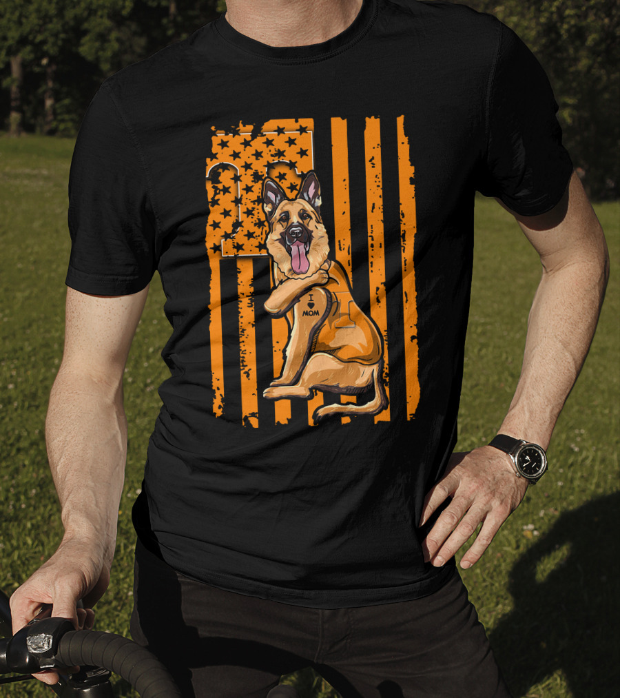 German Shepherd I Love Mom Tennessee Volunteers Stars Stripes T-Shirt