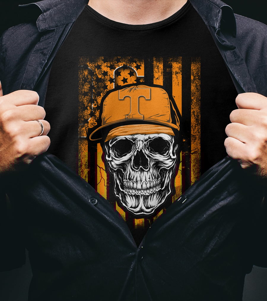 Tennessee Volunteers Skull Cap With Stripes And Stars T-Shirt