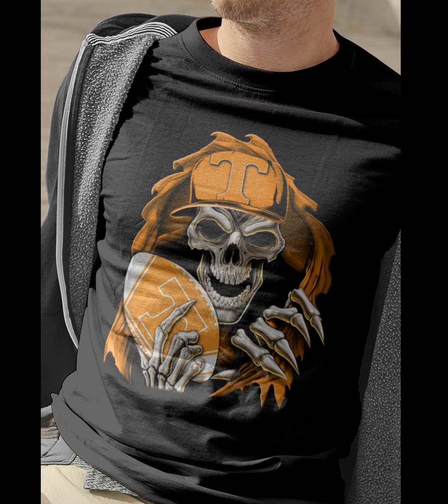 Skullbong Tennessee Volunteers Skeleton Football Orange Hat T-Shirt
