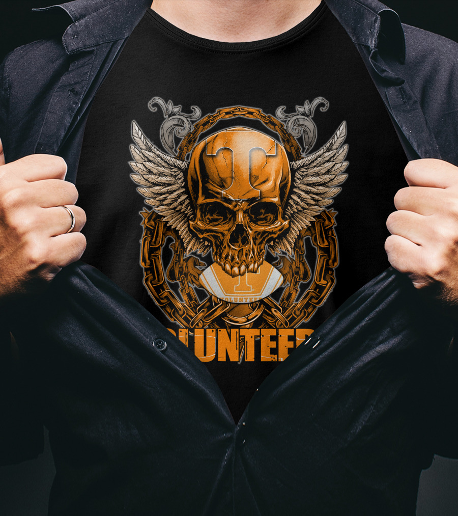 Winged Skull Tennessee Volunteers Football Orange Chains T-Shirt