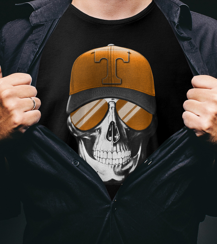 Tennessee Volunteers Skull With Orange Hat And Sunglasses T-Shirt
