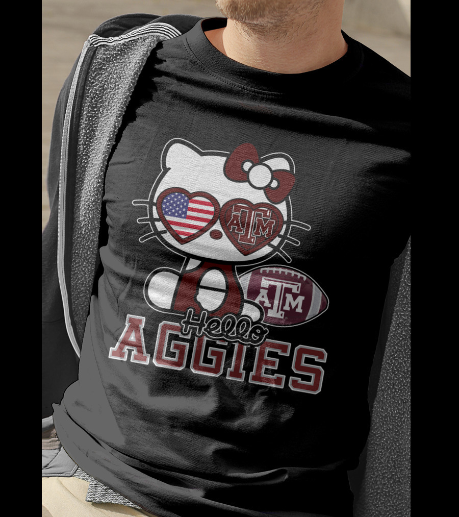 Hello Kitty Texas A&M Aggies Football American Flag T-Shirt