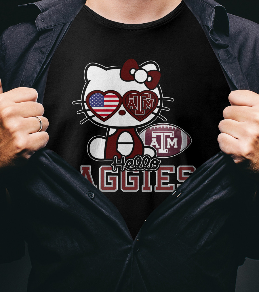 Hello Kitty Texas A&M Aggies Football American Flag T-Shirt