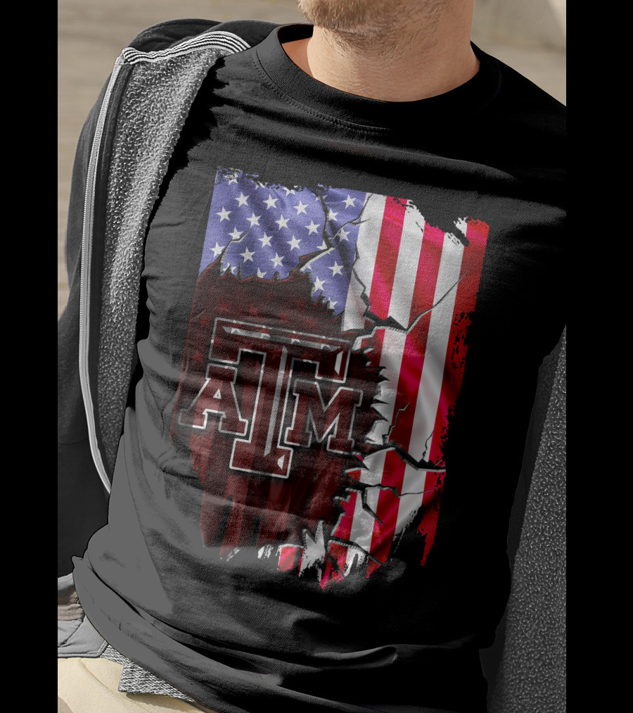 Texas A&M Aggies American Flag Torn Background T-Shirt