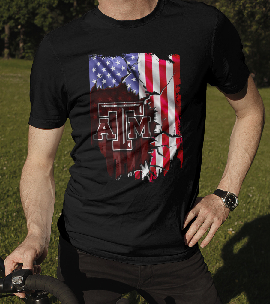 Texas A&M Aggies American Flag Torn Background T-Shirt