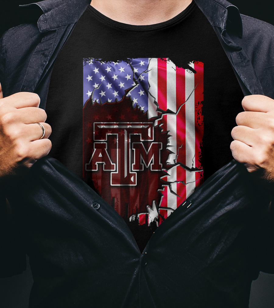 Texas A&M Aggies American Flag Torn Background T-Shirt