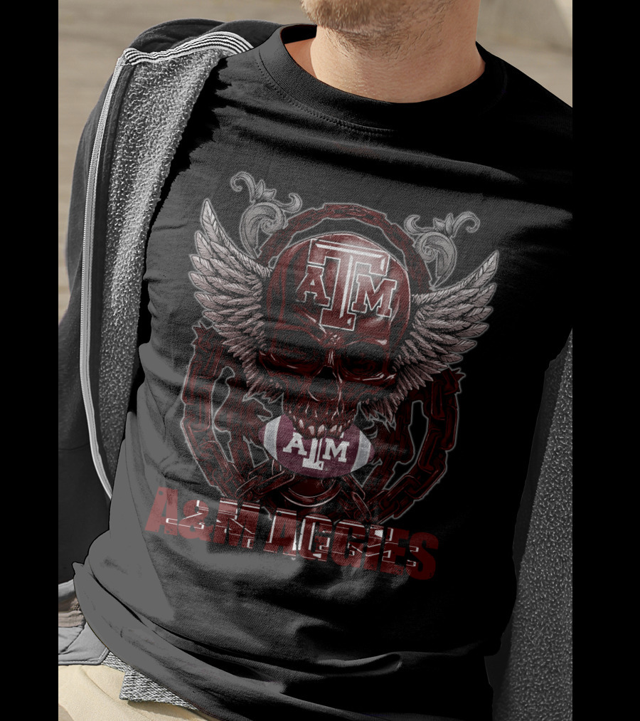 Skullfb A&M Aggies Football Skull Wings T-Shirt
