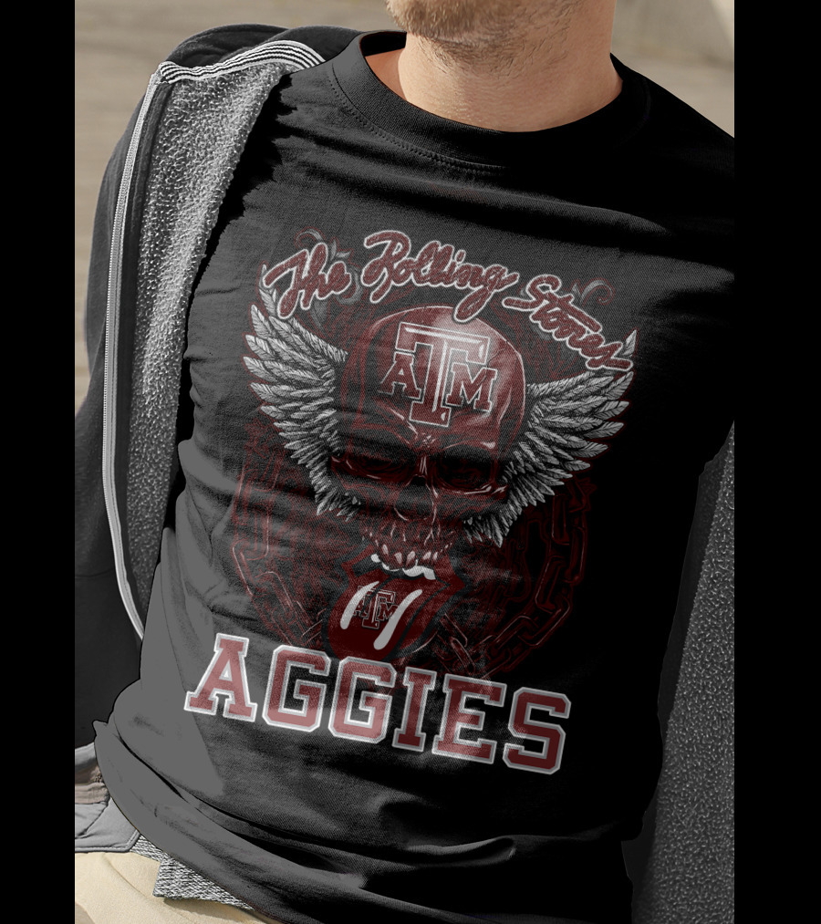 The Rolling Stones Texas A&M Aggies Skull With Wings And Tongue T-Shirt