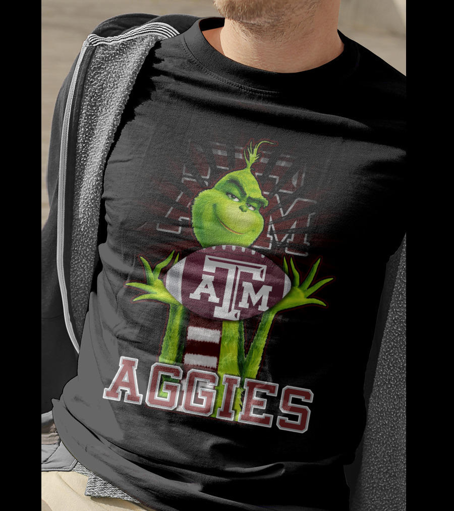 Grinch Texas A&M Aggies Holding Football With ATM T-Shirt