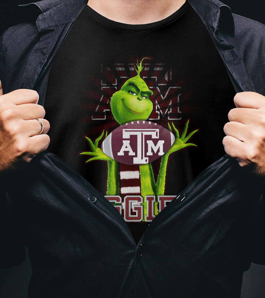 Grinch Texas A&M Aggies Holding Football With ATM T-Shirt