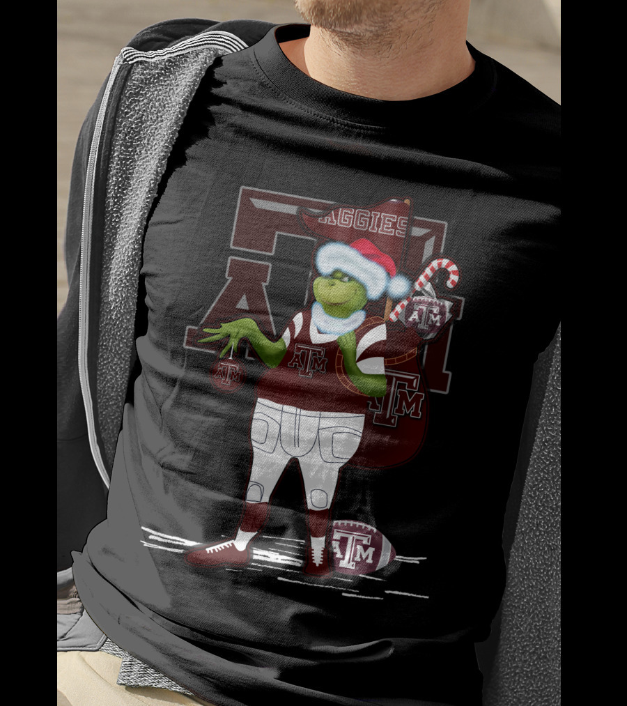Texas A&M Aggies Grinch Christmas Football Holiday T-Shirt