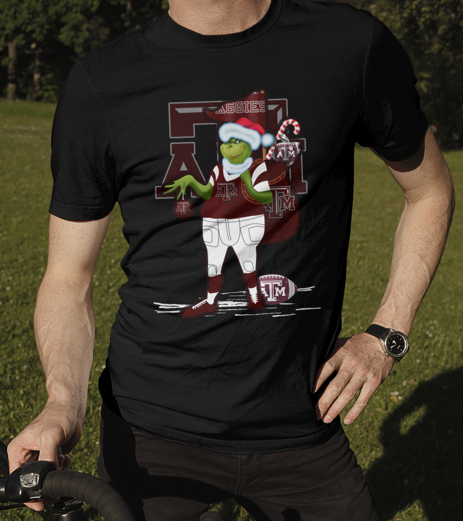 Texas A&M Aggies Grinch Christmas Football Holiday T-Shirt